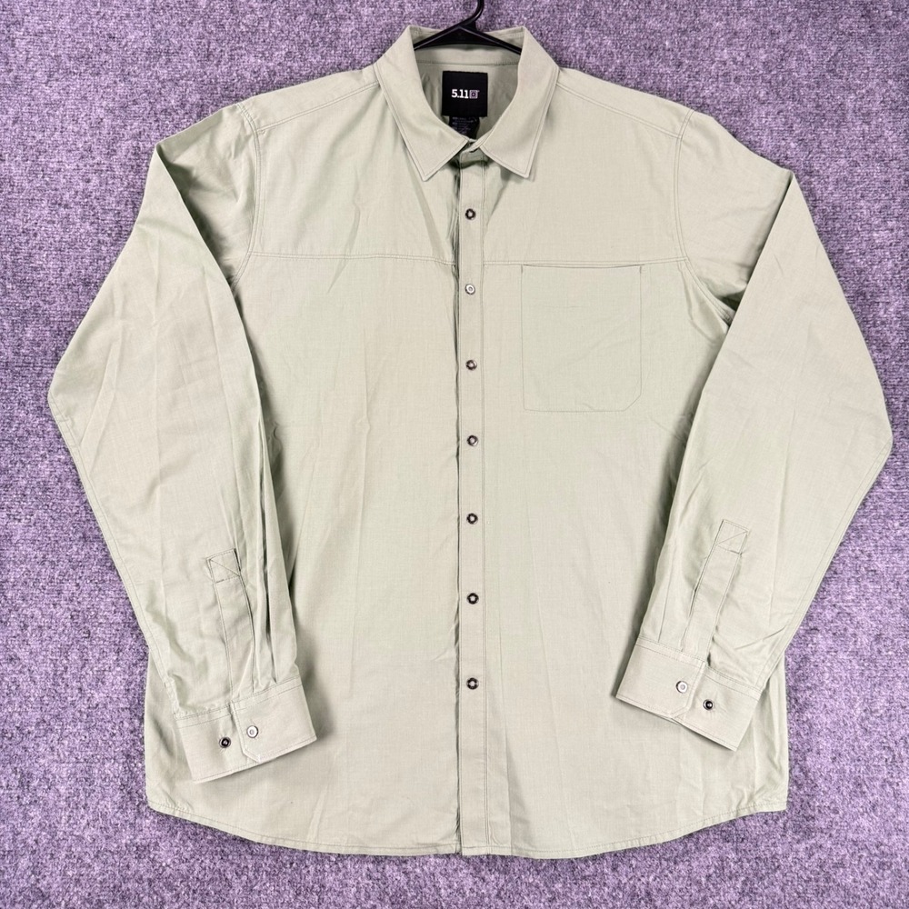 5.11 Tactical Shirt Mens Large Green Cotton Blend Long Sleeve Snap Button Up